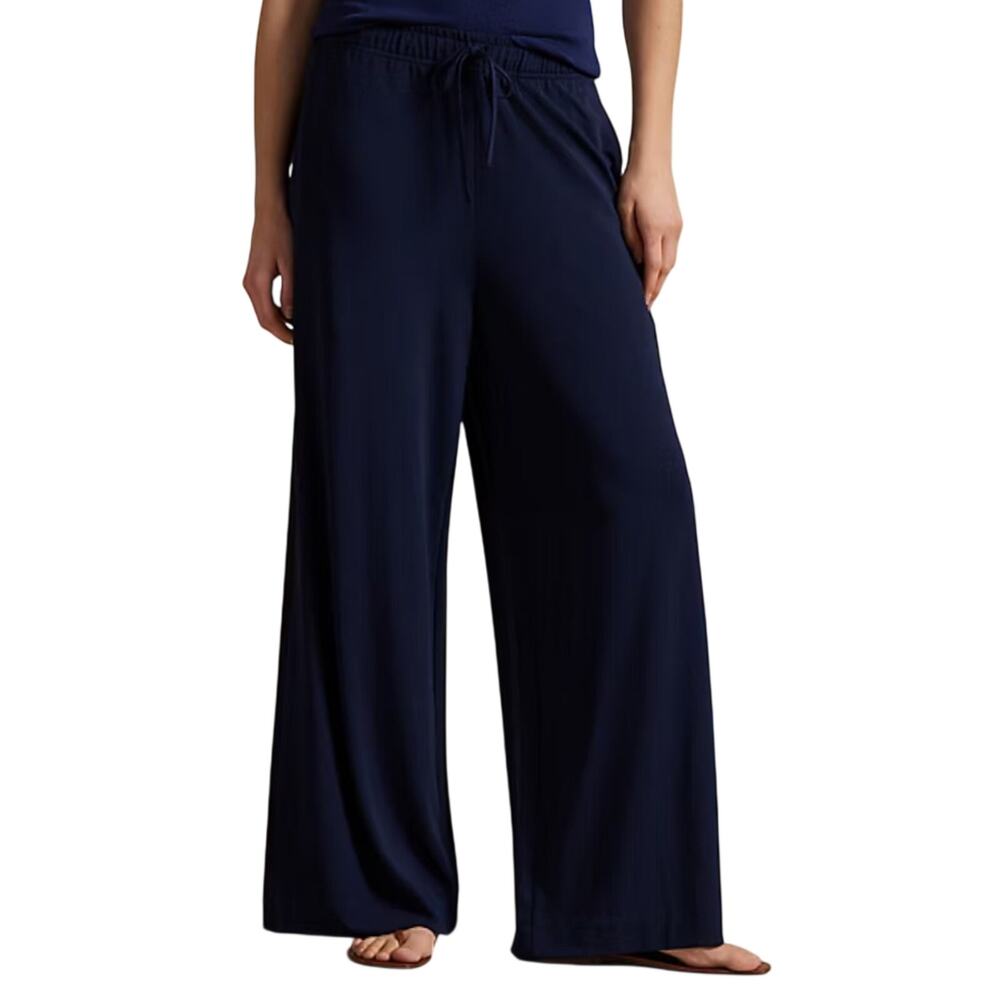 Polo Ralph Lauren Wide Leg Stretch Jersey Trouser Pants Navy Blue Women’s Size L